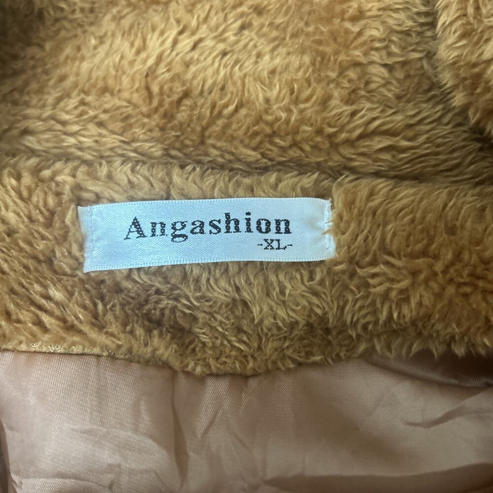 ANGASHION Cotton Blend Teddy Bear Faux Fur Honey Brown Coat Cozycore Sz XL - Picture 5 of 6